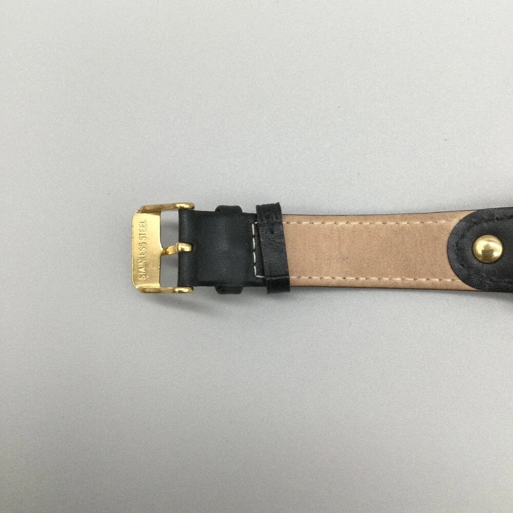 SO&CO New York Womens Watch 25mm Black Dial Gold Tone Leather Strap New Battery